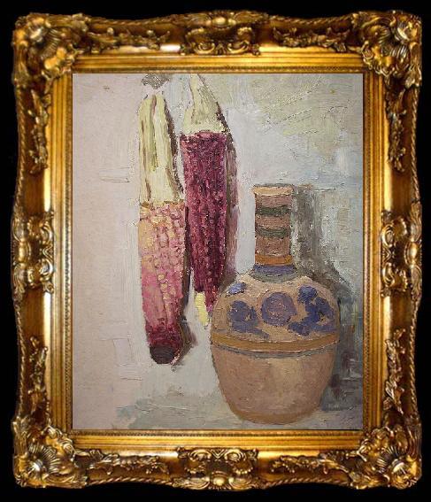 framed  Cordelia Wilson Indian Corn and Mexican Vase, ta009-2
